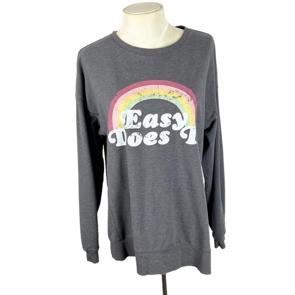 Wildfox Women’s Gray Rainbow Graphic Terry Crewneck Sweatshirt NWOT Small - Picture 1 of 7
